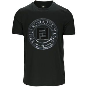 FENDI MEN T-SHIRT BLACK CIRCLE LOGO SIZE SMALL